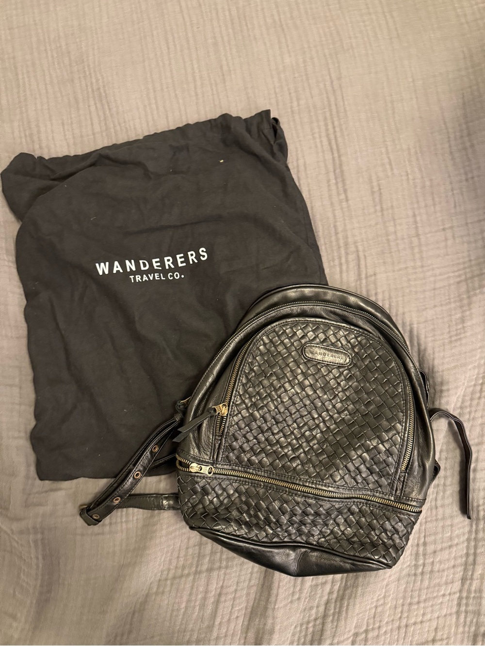 Wanderers Travel Co. Black Woven Leather Backpack